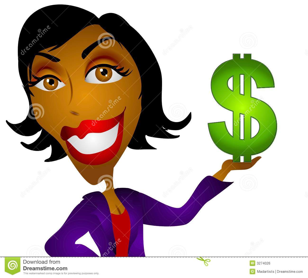 Clip Art Illustration Of An African American Woman Holding A Cash