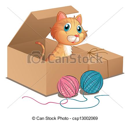 Clip Art Vector Of A Cat Inside The Box   Illustration Of A Cat Inside