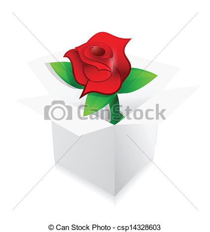 Vector Clipart Of Red Rose Present Inside A Box Illustration Design
