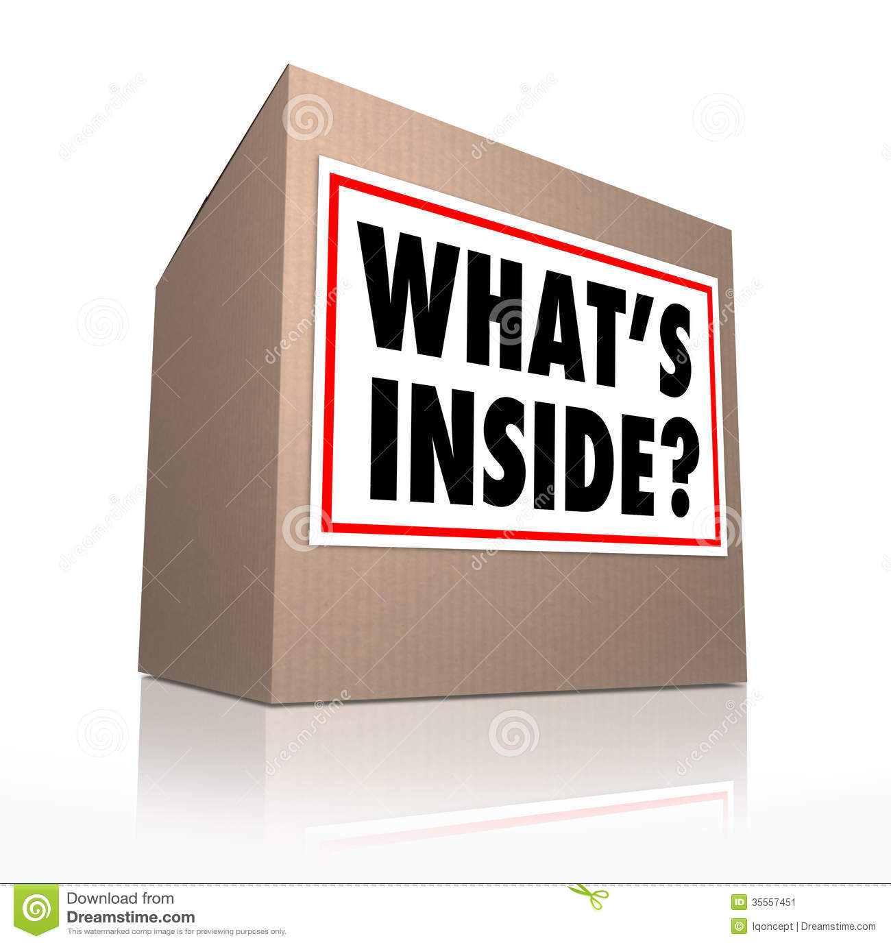 What S Inside Question On A Sticker On A Cardboard Box To Illustrate