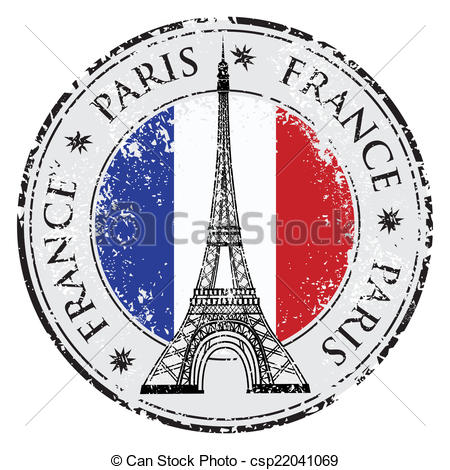Clip Art Vector Of Paris Town In France Grunge Stamp Eiffel Tower    