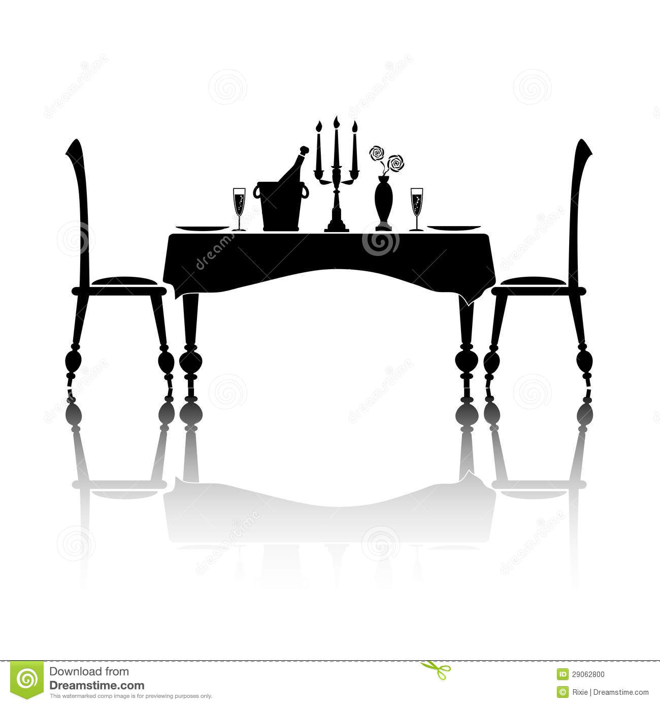 Silhouette Of A Romantic Table Setting For Two  Black And White With