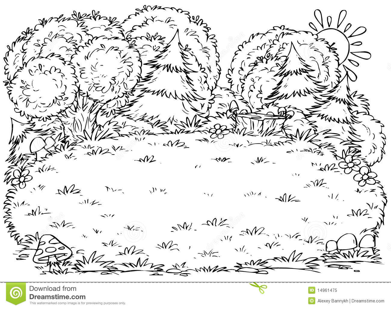 Black And White Illustration  Coloring Page   Glade In A Forest