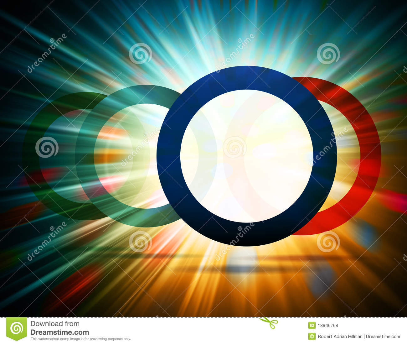 Abstract Background Of A Colorful Burst Of Light Through Circles