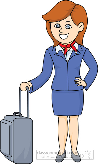 Airline Flight Attendant With Carry On Bag   Classroom Clipart