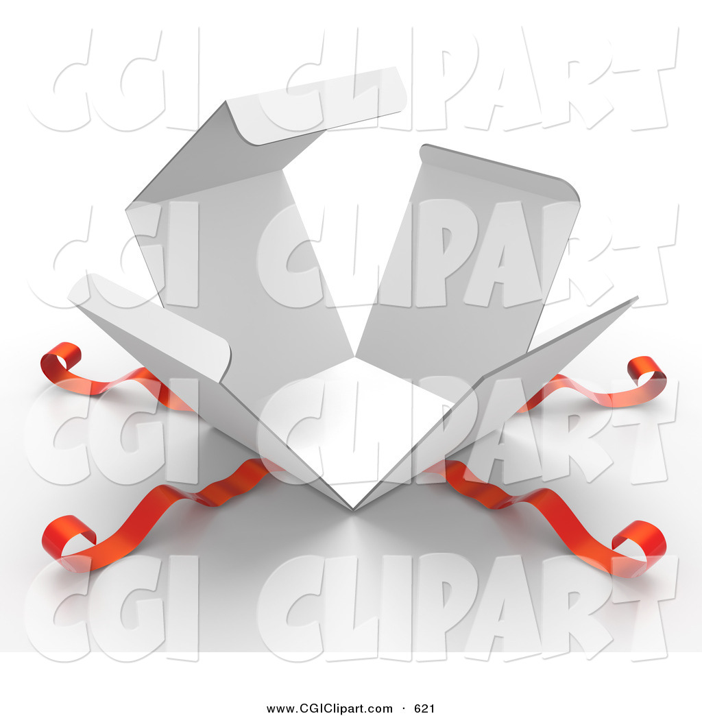 Clip Art Of A 3d Bursting Open White Gift Box With Red Ribbons By