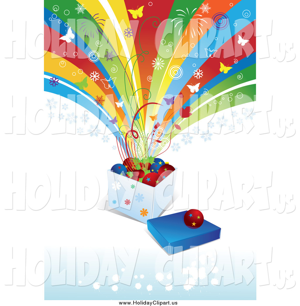 Holiday Clip Art Of Butterflies And Fireworks Exploding From A Box
