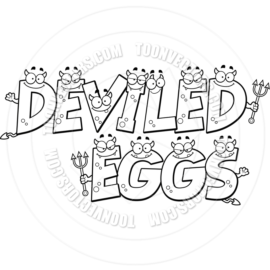 Cartoon Deviled Eggs Text  Black And White Line Art  By Cory Thoman