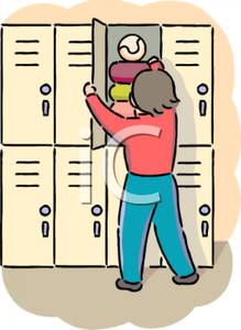 Kid Putting Stuff In A School Locker   Royalty Free Clipart Picture