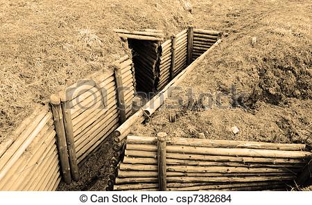 Stock Photo Of Trenches Of World War Ii Sepia   Reconstruction Of The
