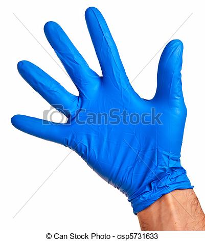 Stock Photos Of Caucasian Male Right Hand In Blue Latex Glove Isolated    
