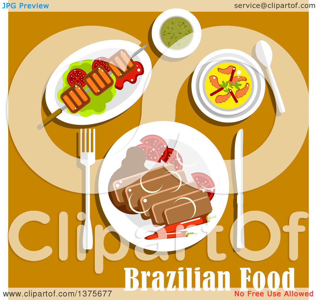 Clipart Of Flat Design Brazilian Cuisine With Feijoada Stew With Pork
