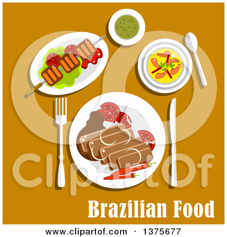 Flat Design Brazilian Cuisine With Feijoada Stew With Pork And Beans