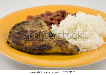 Grilled Pork Chops With Rice And Beans Stock Photo 57653101
