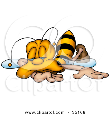 Illustration Of An Exhausted Honeybee Collapsed And Falling Asleep