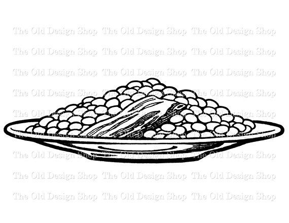 Pork And Beans On Plate Vintage Food Clip Art Digital Graphic
