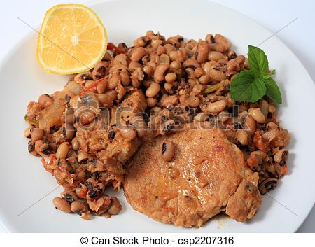 Stock Image Of Pork And Beans Meal Horizontal   A Meal Of Pork Cooked