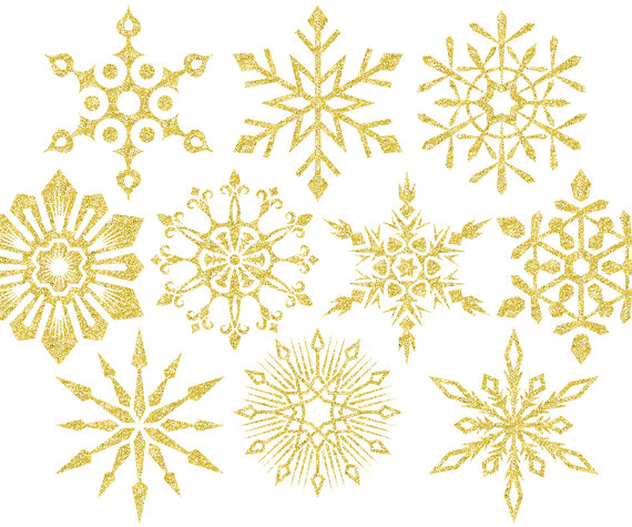 Christmas Clipart Gold Glitter Snowflake Clipart Holiday Clipart Gold