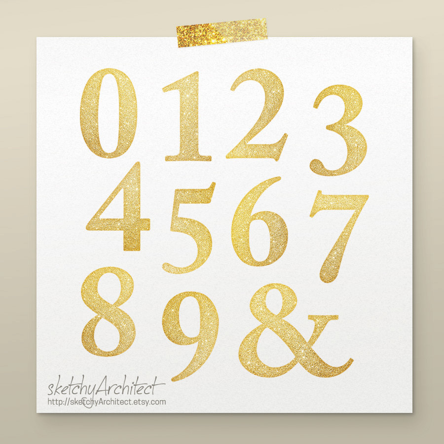Gold Numbers Clipart Digital Instant Download By Thatprops