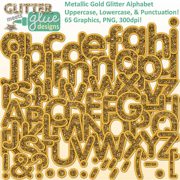 Metallic Gold Glitter Letters Clipart   Clip Art   Glitter Meets Glue