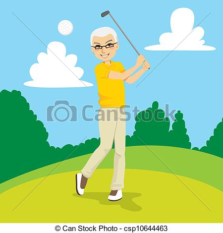 Clip Art Vector Of Senior Golfer   Senior Golfer Man Hitting Golf Ball    