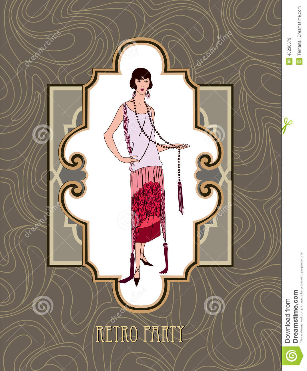 Flapper Girl Over Vintage Background With Copy Space In 1920s Style