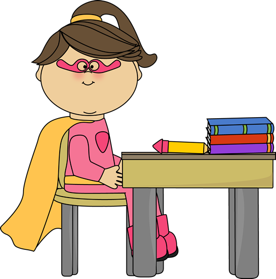 Girl Superhero At School Desk Clip Art   Girl Superhero At School Desk