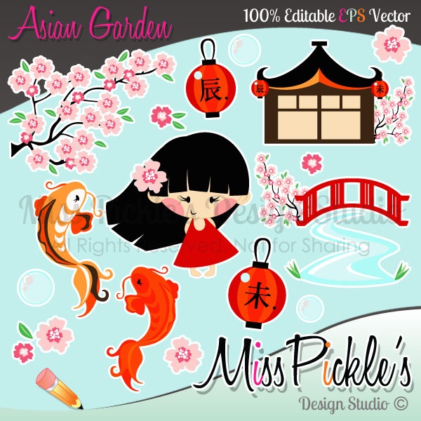This Super Cute Asian Garden Themed Clip Art Set Includes Separate