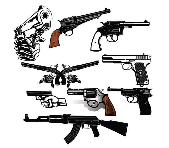 Vector Set 9 Guns Pistols Revolver Hand Guns Machine Guns And