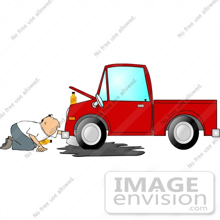 Aged Caucasian Man Changing The Oil Of A Pickup Truck Clipart By Djart