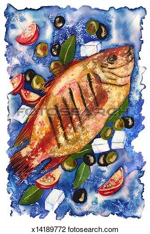 Clip Art Of Grilled Fish   Greek Seasonings X14189772   Search Clipart