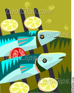 Fish On A Grill Vector Clip Art
