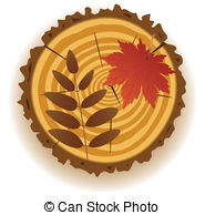 Wooden Cut And Autumn Leaves   Vector Wooden Cut And Autumn
