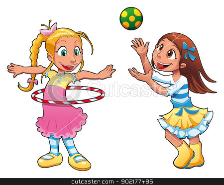 Two Girls Are Playing  Stock Vector Clipart Two Girls Are Playing
