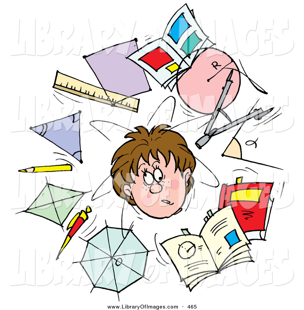 Clip Art Of A Confused School Boy Surrounded By Scholarly Shapes