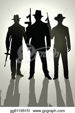 Clip Art   Silhouette Illustration Of Gangsters   Stock Illustration