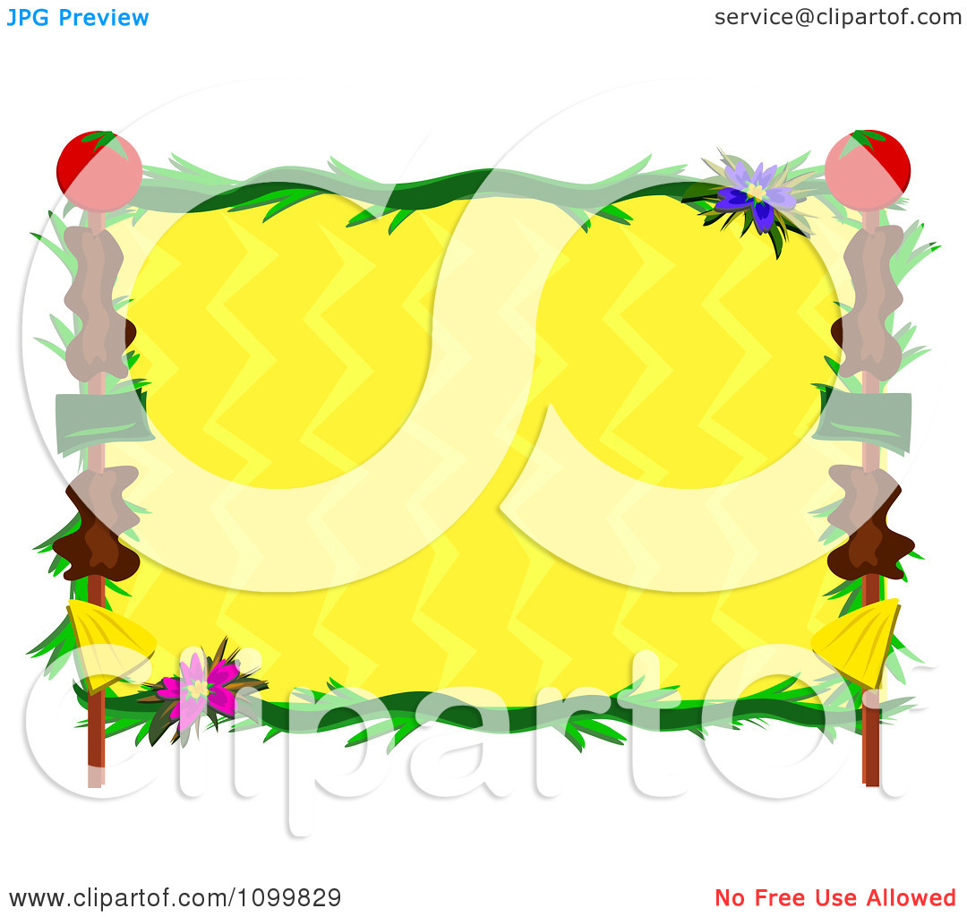 Clipart Shish Kebob Frrame And Tropical Plants Around Yellow Zig Zags