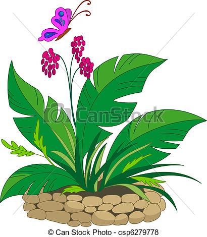 Plant   Bed With A Bright Tropical Plant    Csp6279778   Search Clip