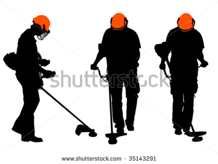     With The Lawn Mower  Silhouette On White Background   Stock Vector