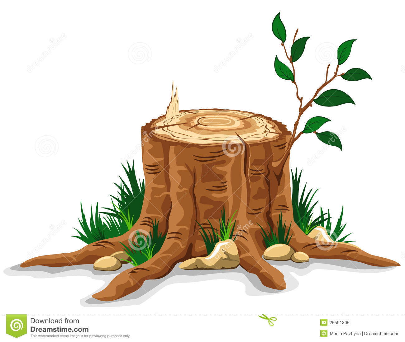 Young Branch On The Old Tree Stump  Detailed Vector Illustration
