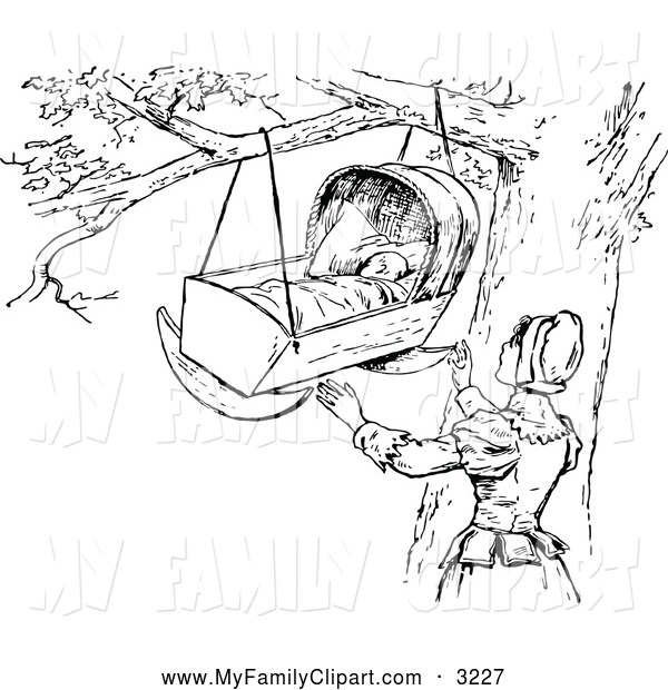 Clip Art Of A Black And White Mother And Baby Crib In A Tree By Prawny