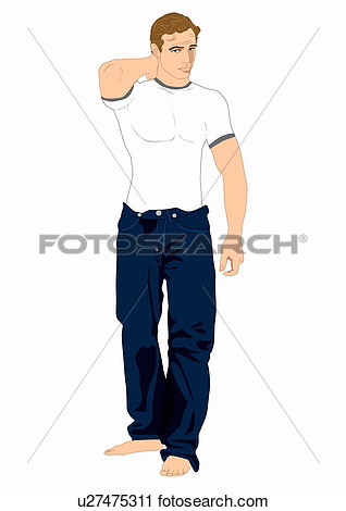 Muscular Man In Jeans And T Shirt Posing With Arm Behind His Head View