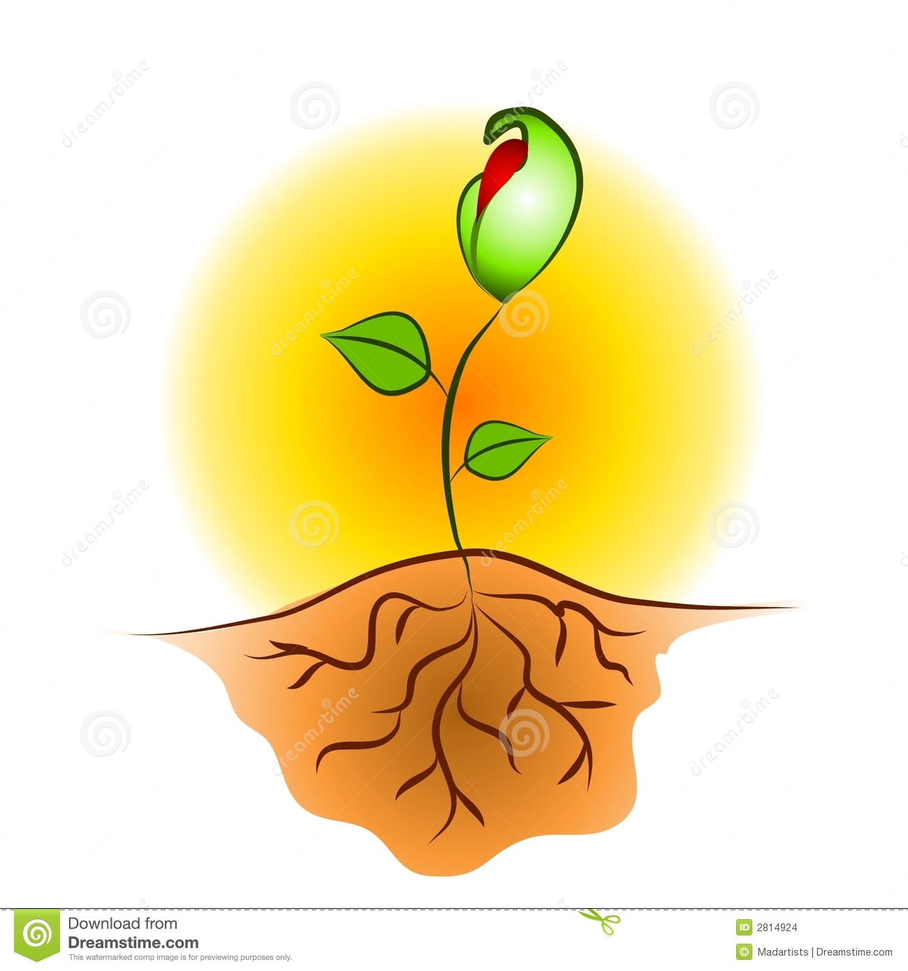 Clip Art Illustration Of A Young Seedling Plant Growing Against A