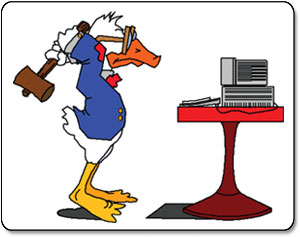 Clip Art Image Of A Duck Wielding A Sledgehammer At A Pc