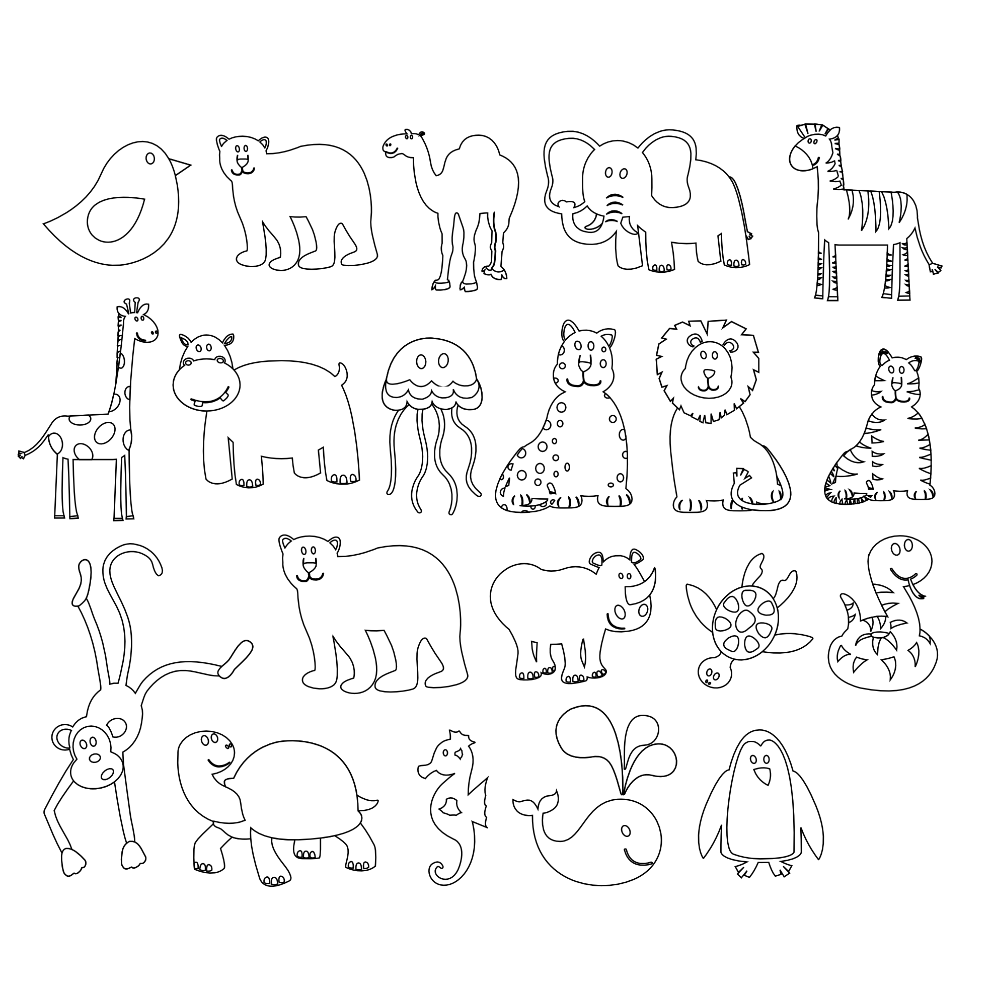 Colorful Animals Black White Line Art Scalable Vector Graphics Svg