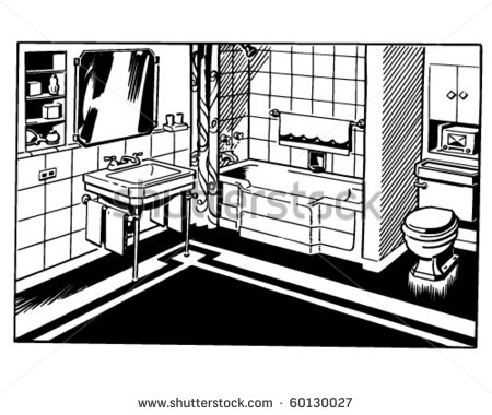 Bathroom 1   Retro Clip Art Stock Vector 60130027   Shutterstock