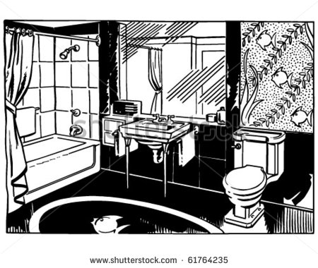 Bathroom 2   Retro Clip Art Stock Vector Illustration 61764235