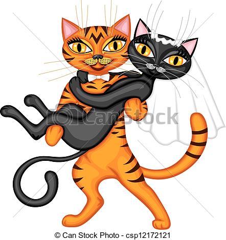 Cat Groom Holding A Black Cat Bride    Csp12172121   Search Clipart