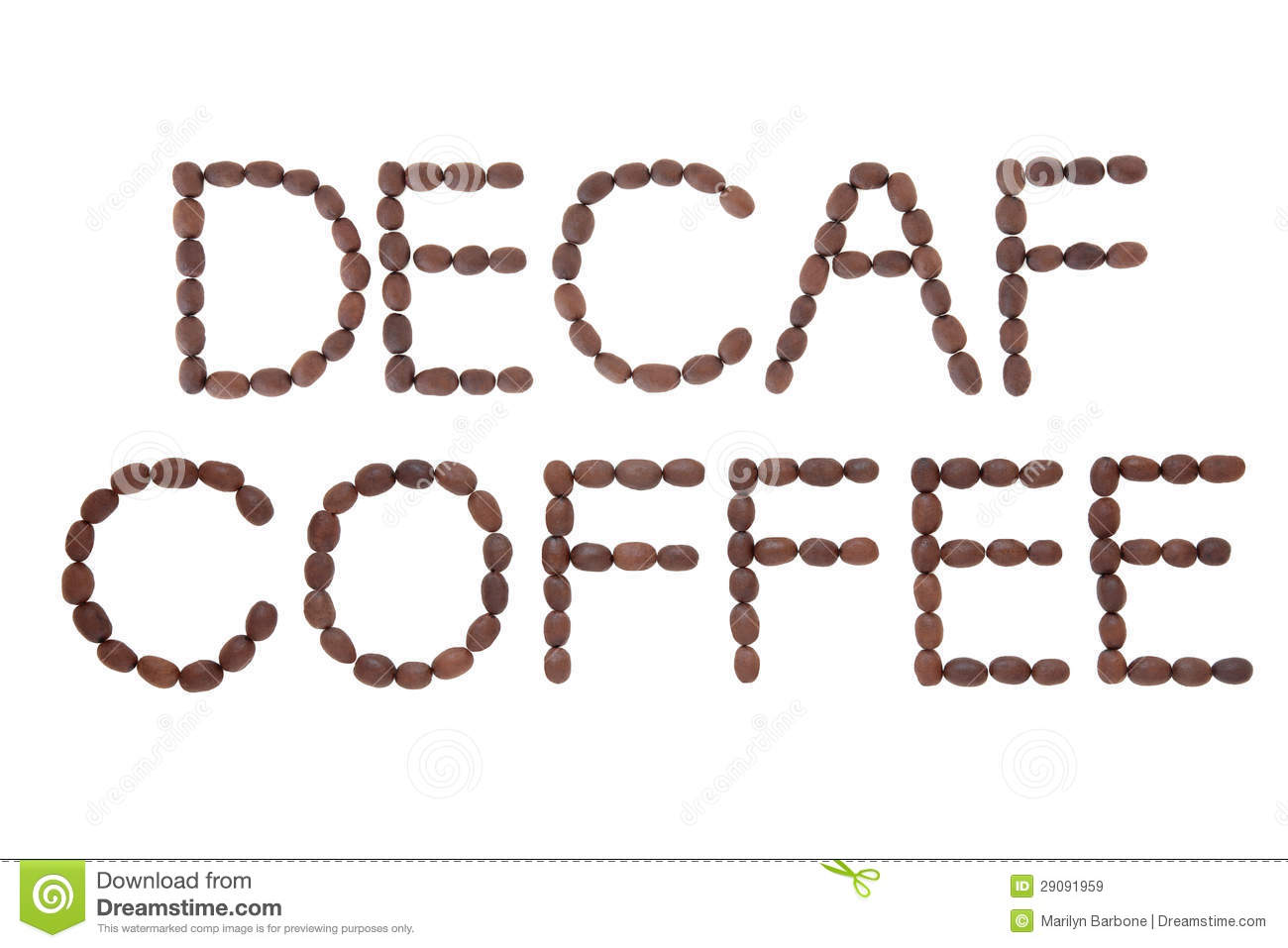 Decaffeinated Coffee Sign In Word And Letter Form Over White    