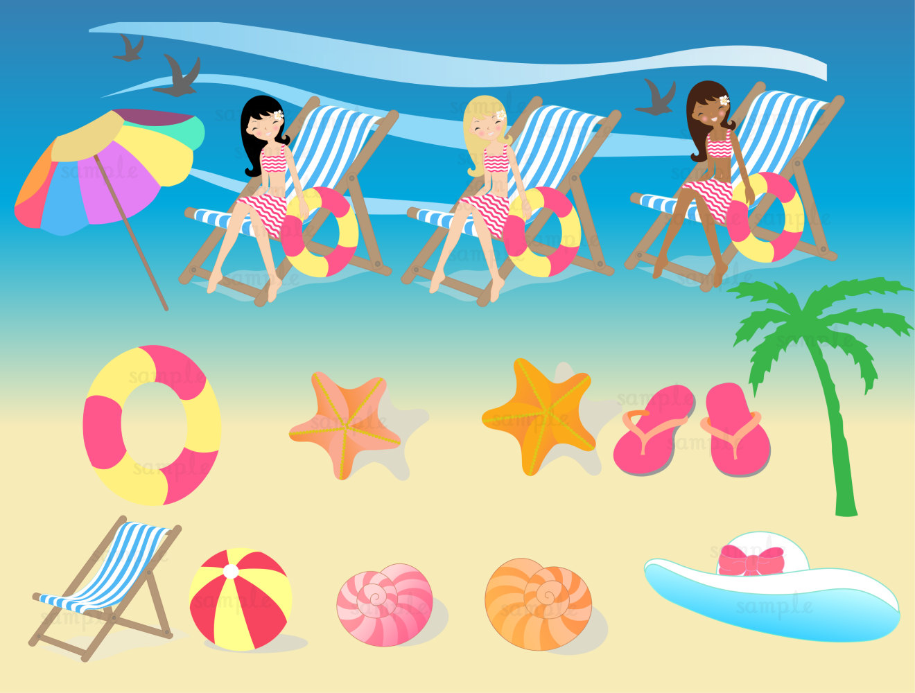 Summer Beach Girl Clip Art Set By 1everythingnice On Etsy
